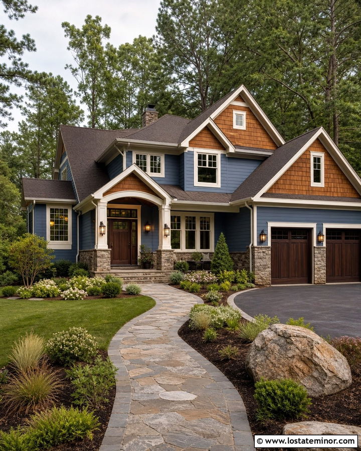 Slate Blue House With Cedar Shake And Brown Roof - 30 Slate Blue House Design With Cedar Shake Ideas