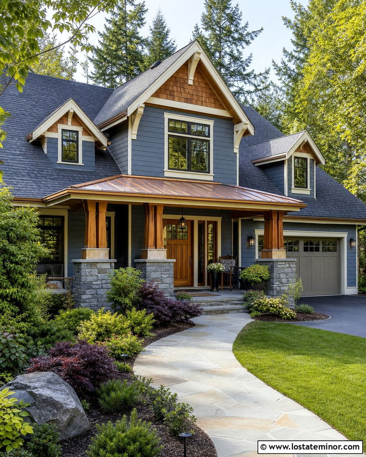 Slate Blue House With Cedar Shake And Copper Accents - 30 Slate Blue House Design With Cedar Shake Ideas