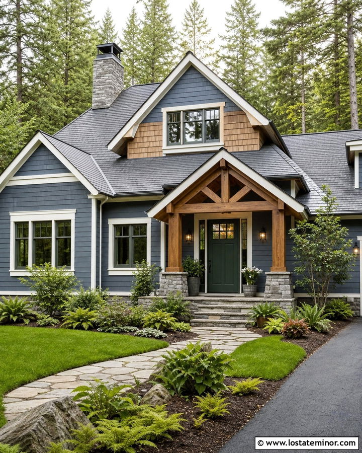 Slate Blue House With Cedar Shake And Green Door - 30 Slate Blue House Design With Cedar Shake Ideas