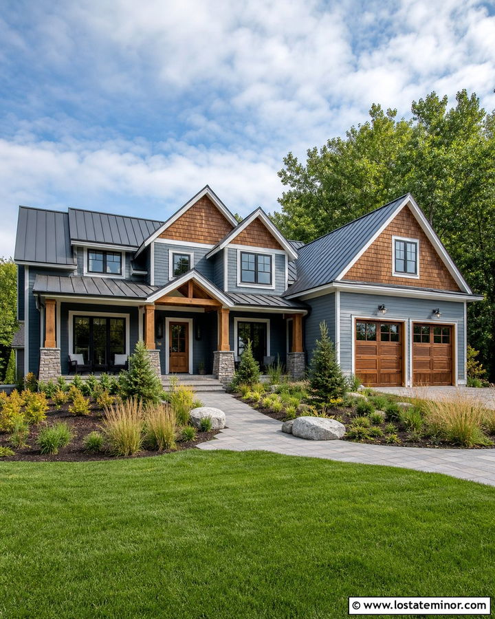 Slate Blue House With Cedar Shake And Metal Roof - 30 Slate Blue House Design With Cedar Shake Ideas