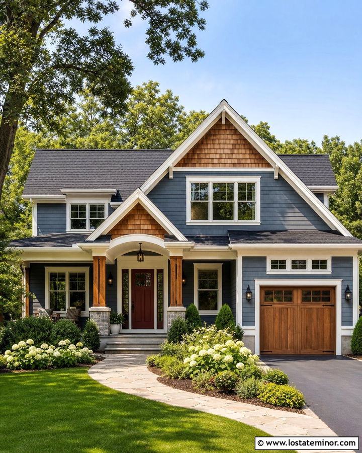 Slate Blue House With Cedar Shake And Red Door - 30 Slate Blue House Design With Cedar Shake Ideas
