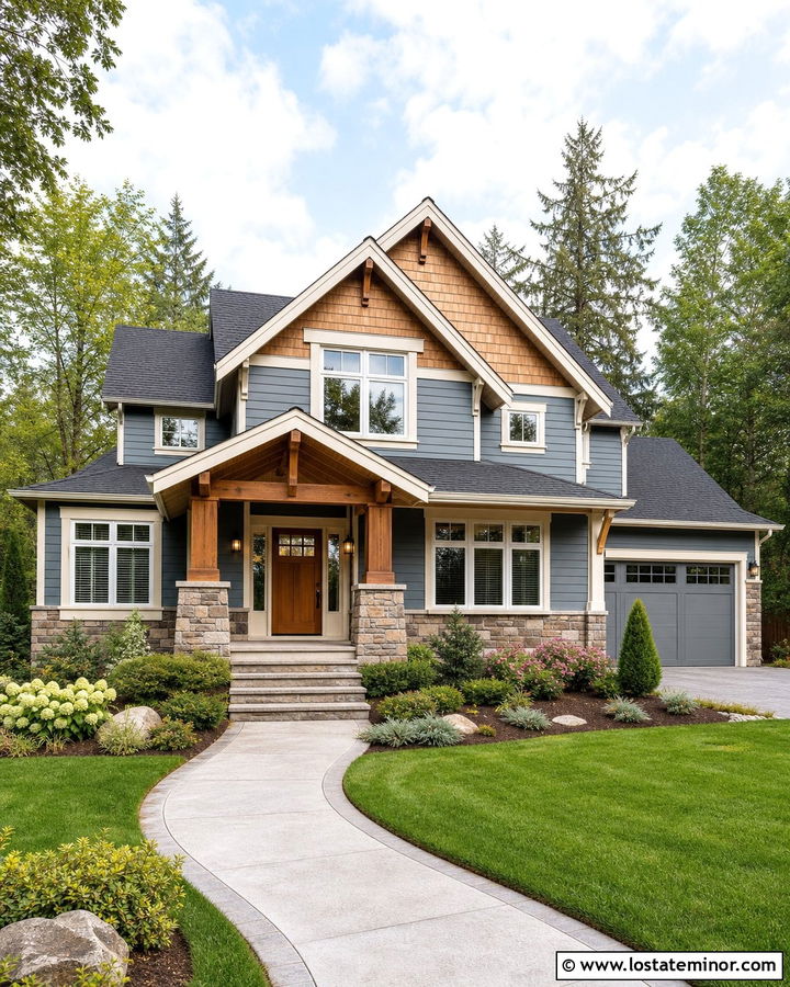 Slate Blue House With Cedar Shake And Stone - 30 Slate Blue House Design With Cedar Shake Ideas
