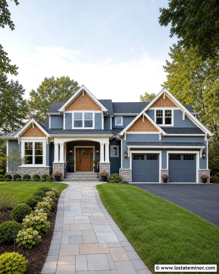 Slate Blue House With Cedar Shake And Wood Door - 30 Slate Blue House Design With Cedar Shake Ideas