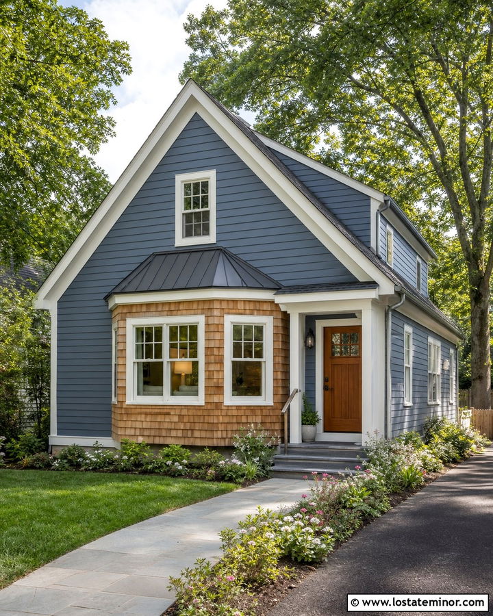 Slate Blue House With Cedar Shake Bay Window - 30 Slate Blue House Design With Cedar Shake Ideas