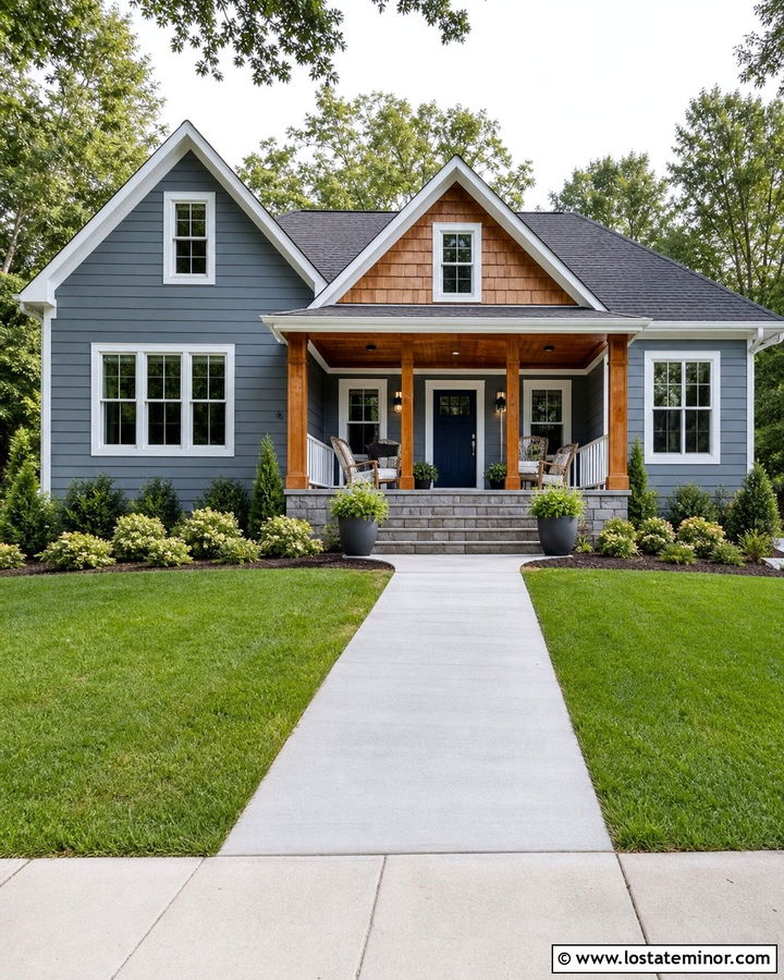 Slate Blue House With Cedar Shake Front Porch - 30 Slate Blue House Design With Cedar Shake Ideas
