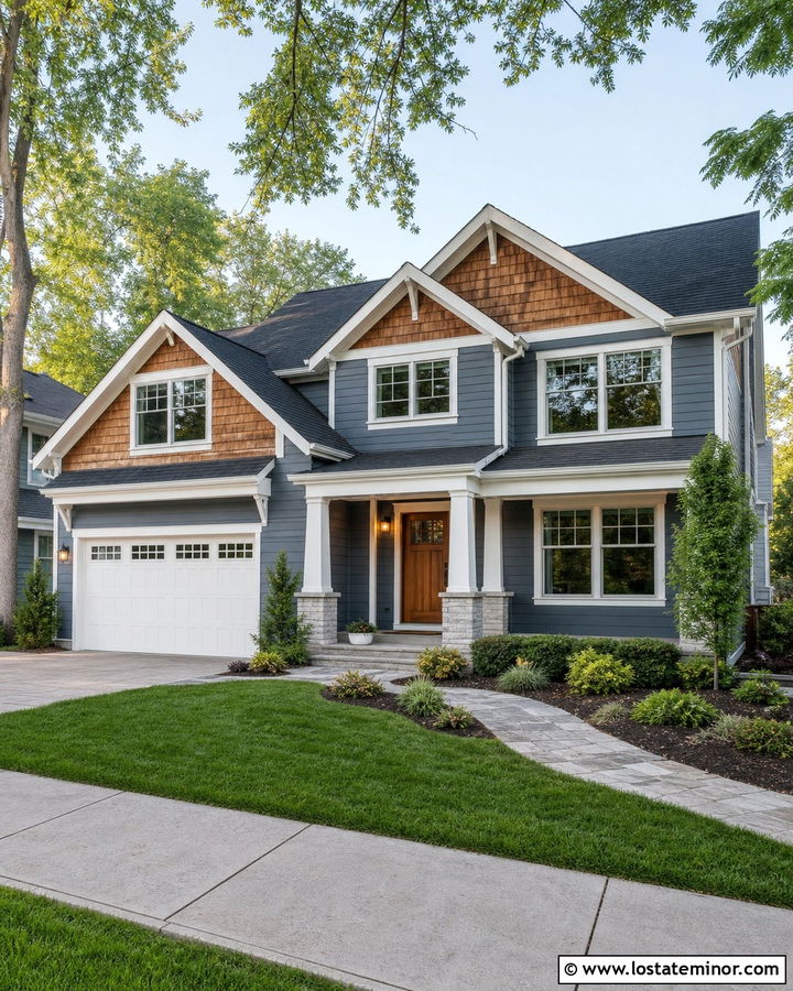 Slate Blue House With Cedar Shake Gables - 30 Slate Blue House Design With Cedar Shake Ideas