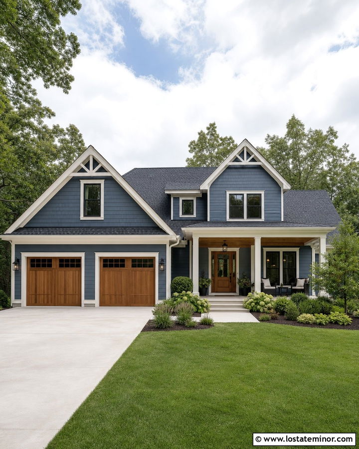 Slate Blue House With Cedar Shake Garage Doors - 30 Slate Blue House Design With Cedar Shake Ideas