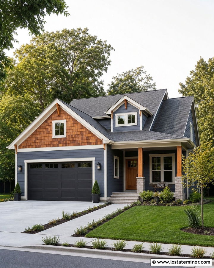 Slate Blue House With Cedar Shake Garage Gable - 30 Slate Blue House Design With Cedar Shake Ideas