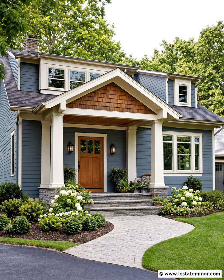 Slate Blue House With Cedar Shake Portico - 30 Slate Blue House Design With Portico Ideas