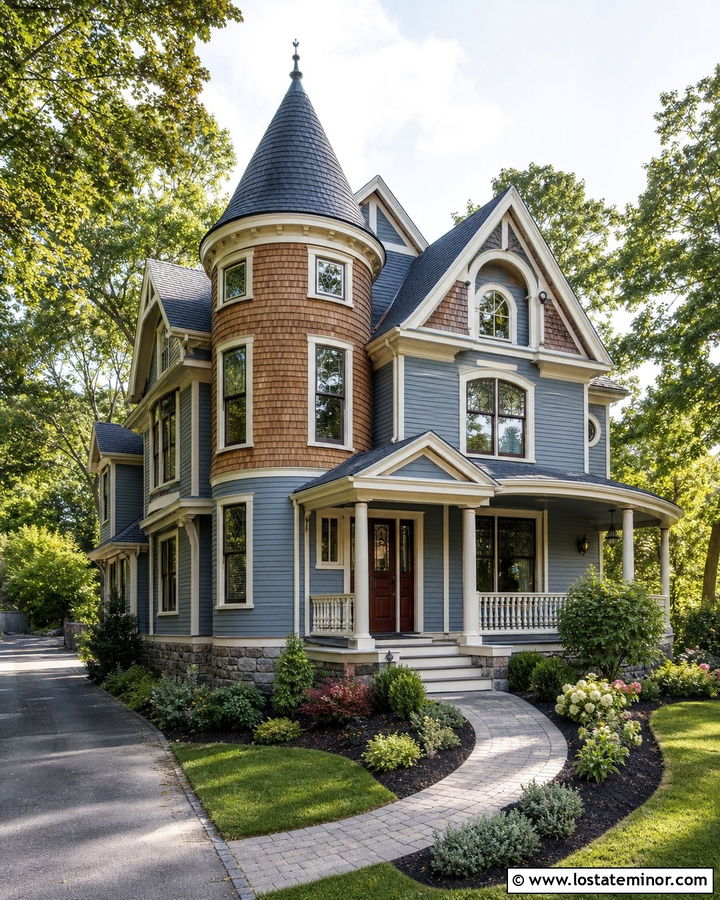 Slate Blue House With Cedar Shake Turret - 30 Slate Blue House Design With Cedar Shake Ideas