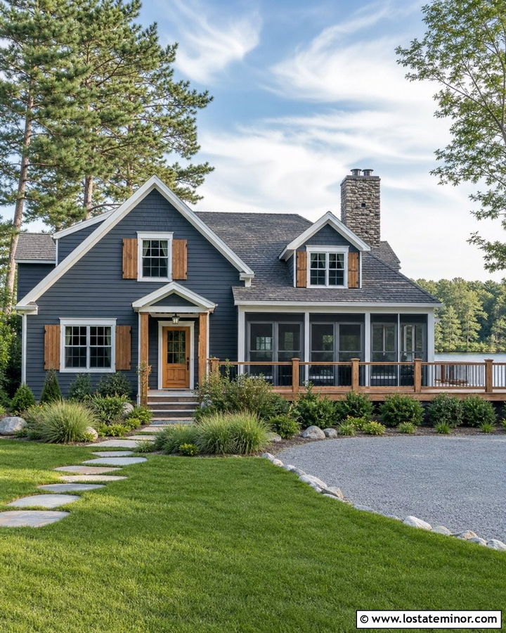 Slate Blue House With Cedar Shutters And Screen Door - 30 Slate Blue House Design With Screen Door Ideas