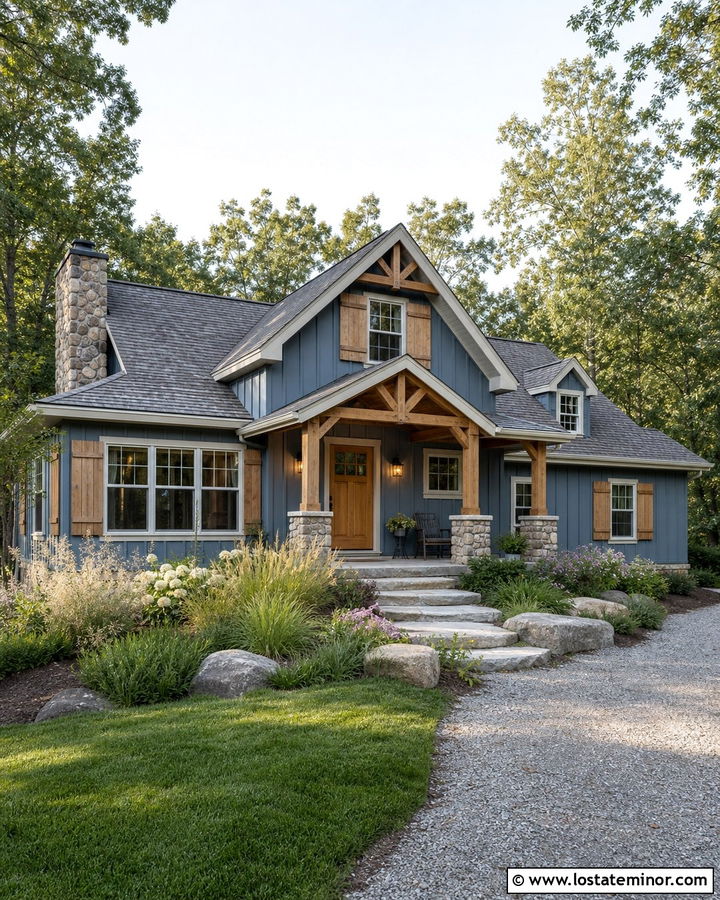 Slate Blue House With Cedar Shutters - 30 Slate Blue House Design With Shutters Ideas