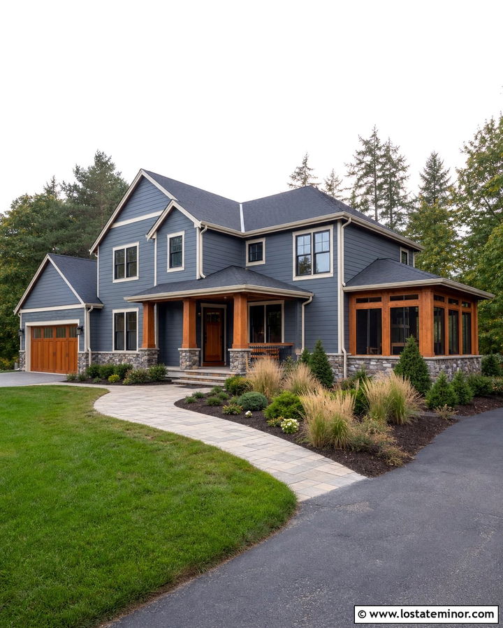 Slate Blue House With Cedar Sunroom Trim - 30 Slate Blue House Design With Sunroom Ideas