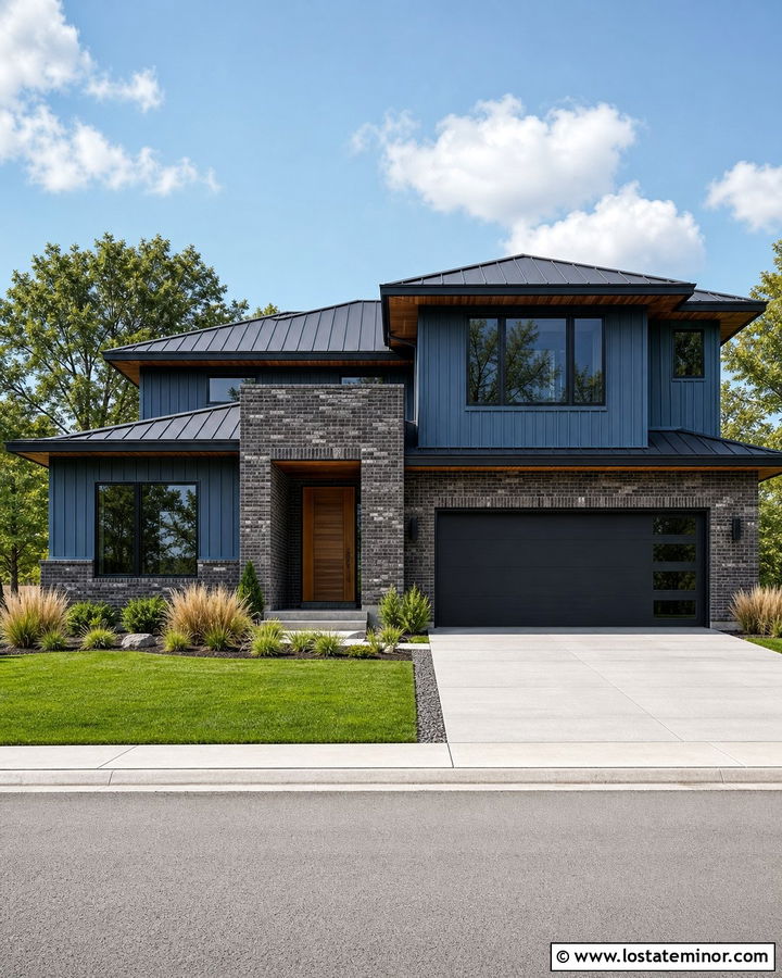 Slate Blue House With Charcoal Brick - 30 Slate Blue House Design With Brick Accents Ideas