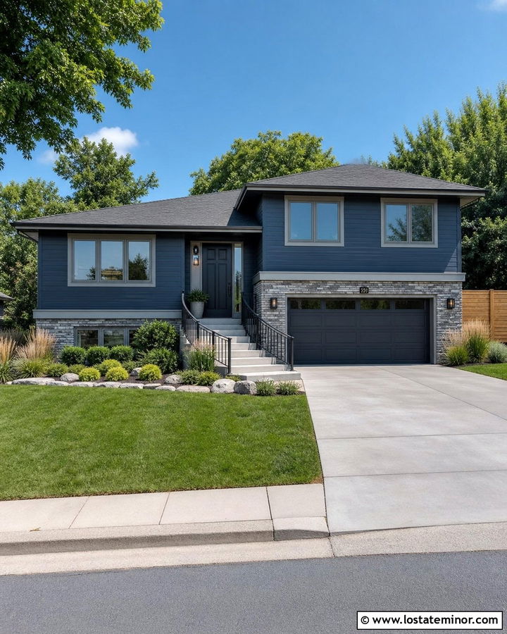 Slate Blue House With Charcoal Front Door - 30 Slate Blue House Design With Entry Door Ideas