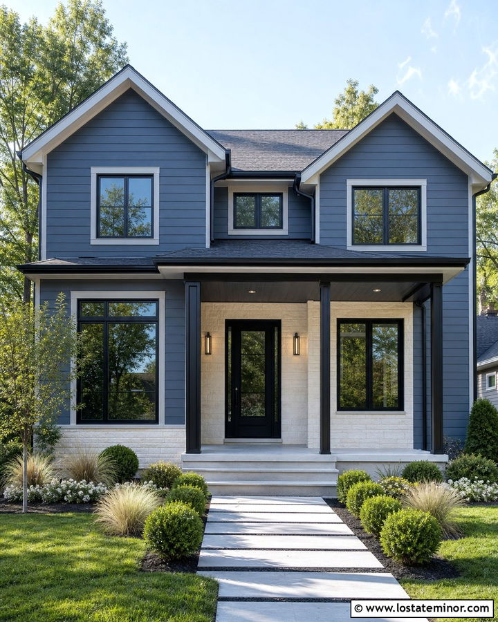 Slate Blue House With Charcoal Porch Ceiling - 30 Slate Blue House Design With Porch Ceiling Ideas