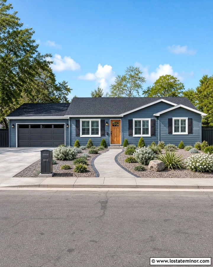 Slate Blue House With Charcoal Privacy Fence - 30 Slate Blue House Design With Fence Ideas