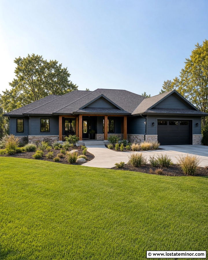 Slate Blue House With Charcoal Window Frames - 30 Slate Blue House Design With Window Frames Ideas