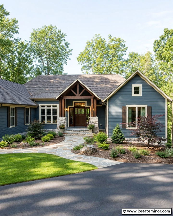 Slate Blue House With Chocolate Brown Front Door - 30 Slate Blue House Design With Entry Door Ideas