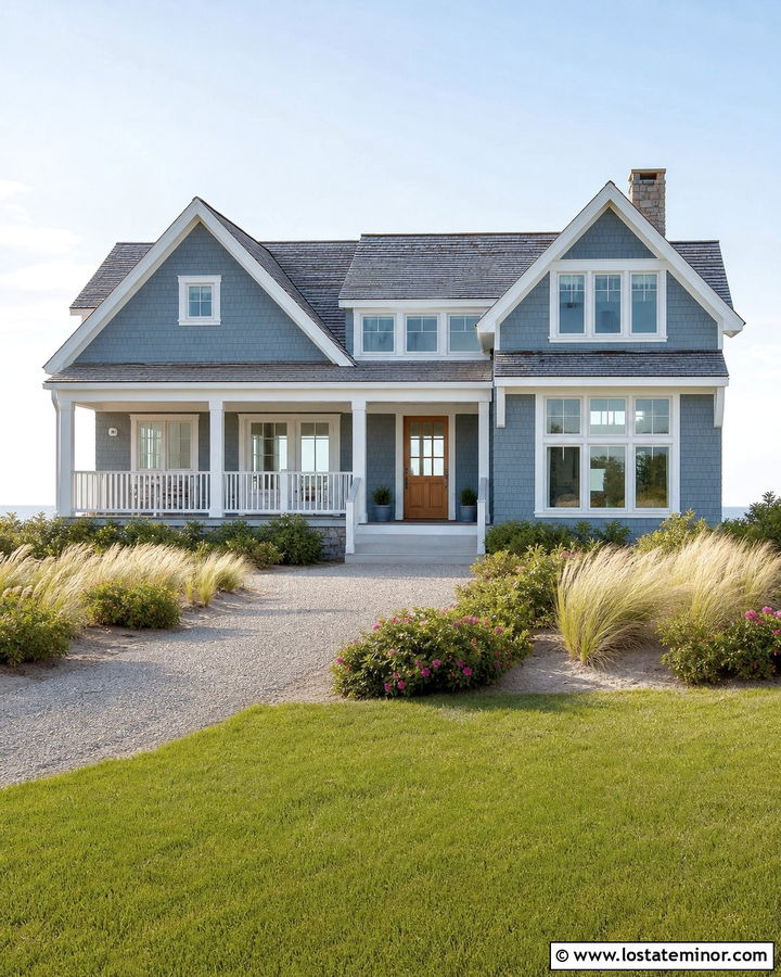Slate Blue House With Coastal Landscaping - 30 Slate Blue House Design With Landscaping Ideas