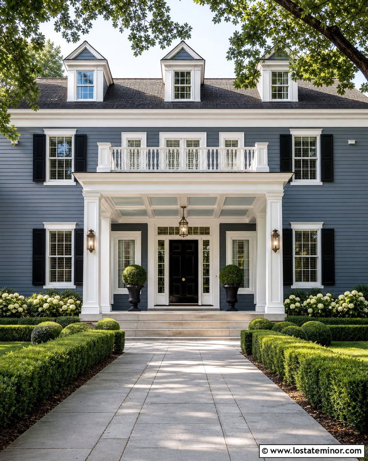 Slate Blue House With Coffered White And Blue Porch Ceiling - 30 Slate Blue House Design With Porch Ceiling Ideas