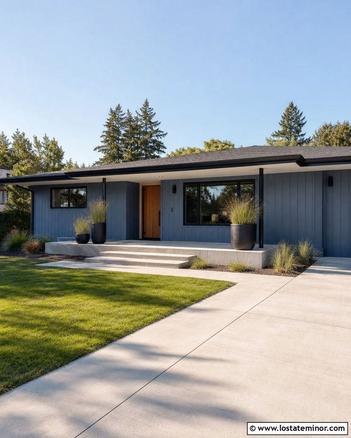 Slate Blue House With Concrete Front Porch - 30 Slate Blue House Design With Front Porch Ideas