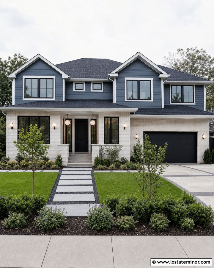 Slate Blue House With Contemporary Globe Lights - 30 Slate Blue House Design With Light Fixtures Ideas