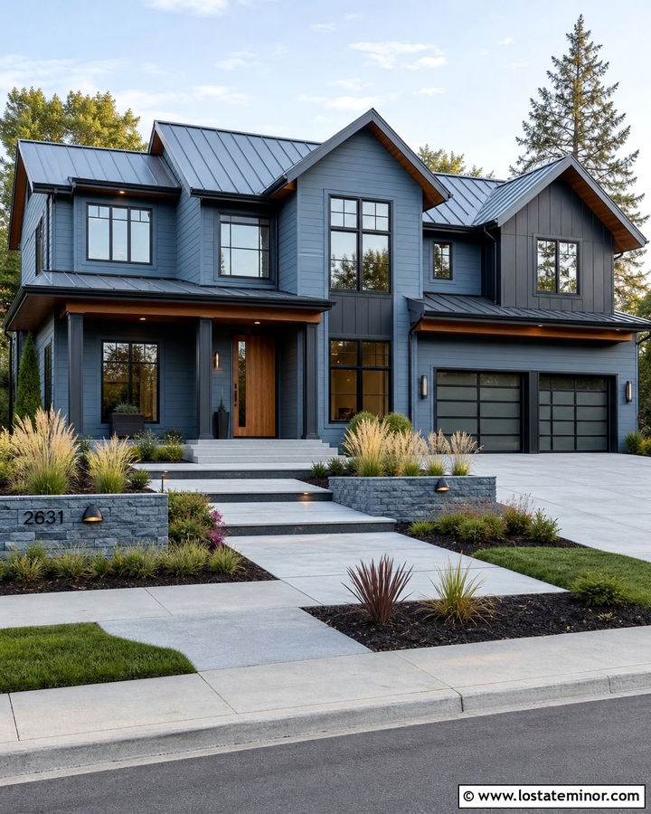 Slate Blue House With Cool Gray Metal Roof - 30 Slate Blue House Design With Roof Ideas