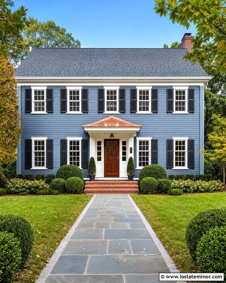 Slate Blue House With Copper Entry Awning - 30 Slate Blue House Design With Awning Ideas