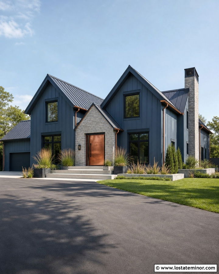 Slate Blue House With Copper Entry Door - 30 Slate Blue House Design With Entry Door Ideas