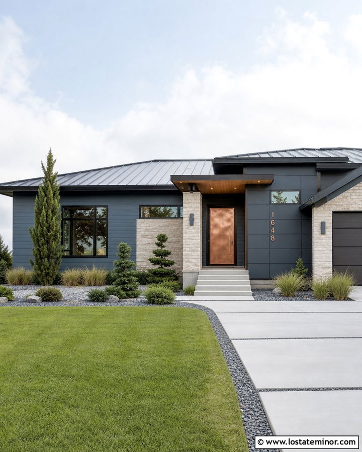 Slate Blue House With Copper Front Door - 30 Slate Blue House Design With Front Door Ideas