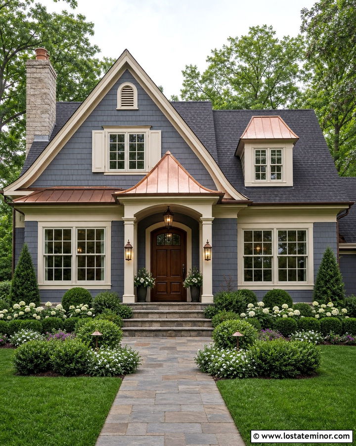 Slate Blue House With Copper Gable Accents - 30 Slate Blue House Design With Gables Ideas
