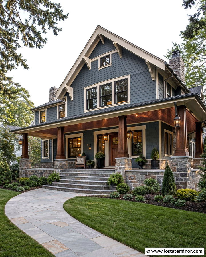 Slate Blue House With Copper Porch Ceiling - 30 Slate Blue House Design With Porch Ceiling Ideas