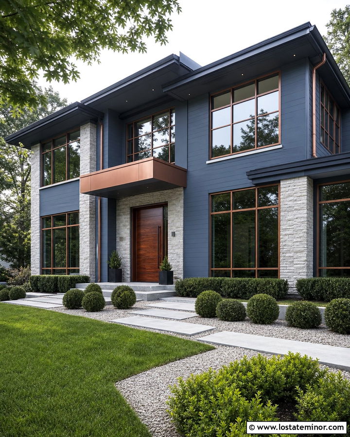 Slate Blue House With Copper Window Frames - 30 Slate Blue House Design With Window Frames Ideas
