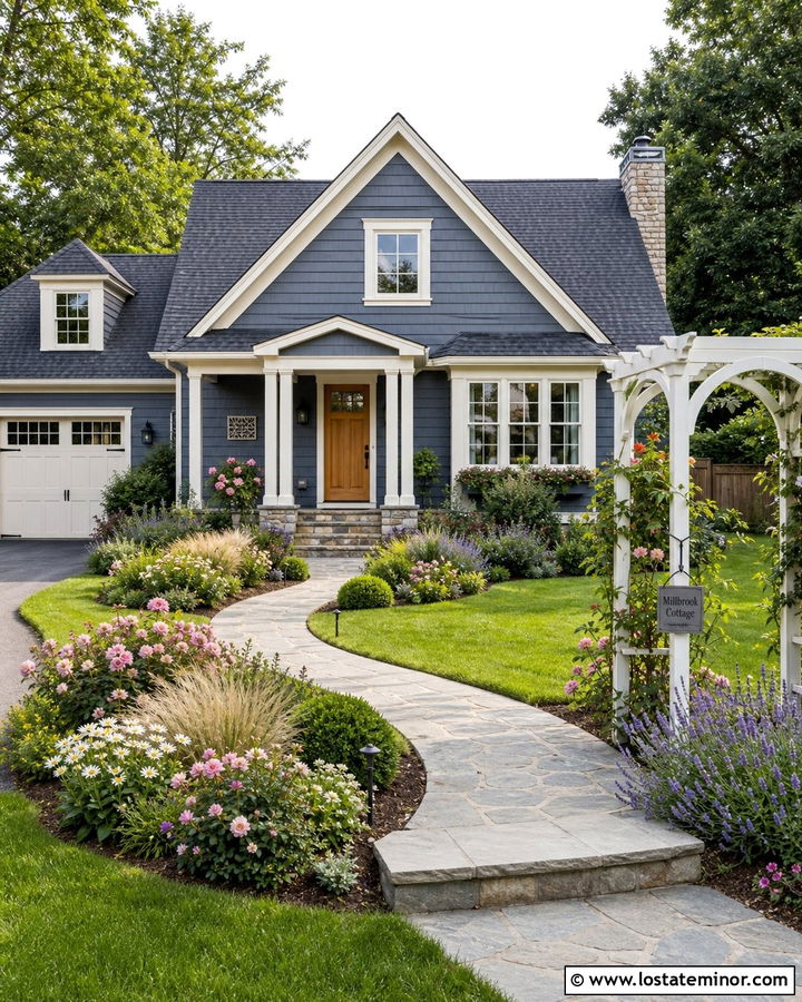 Slate Blue House With Cottage Garden - 30 Slate Blue House Design With Landscaping Ideas