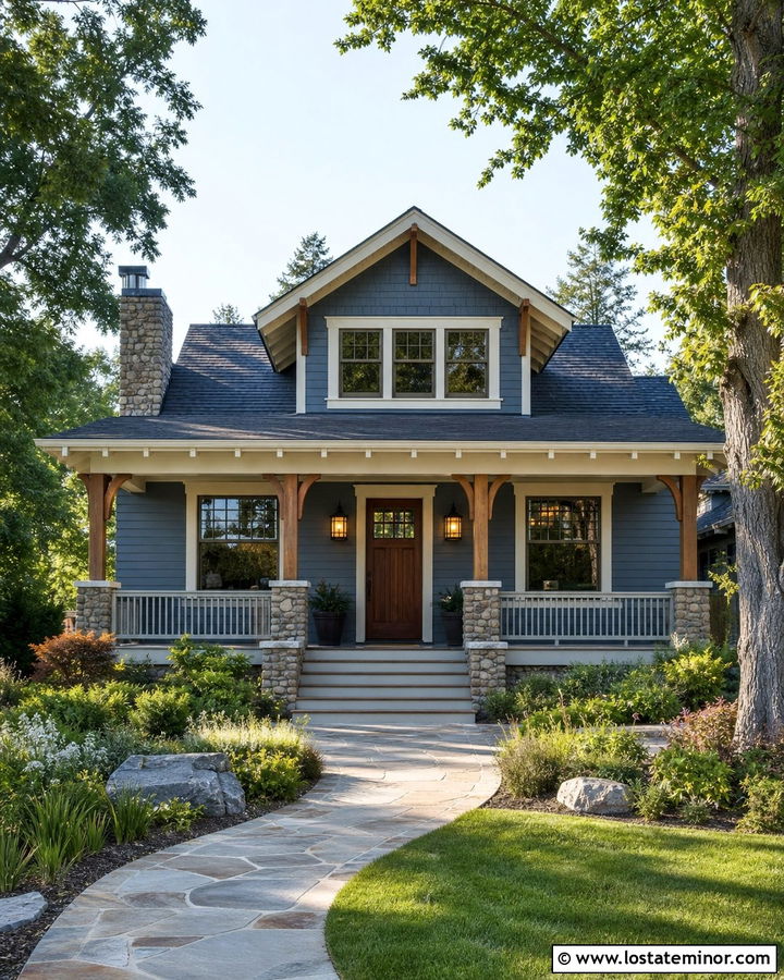 Slate Blue House With Craftsman Lanterns - 30 Slate Blue House Design With Light Fixtures Ideas
