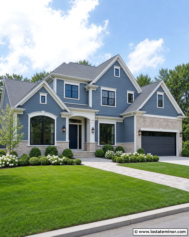 Slate Blue House With Cream Brick Wainscoting - 30 Slate Blue House Design With Wainscoting Ideas