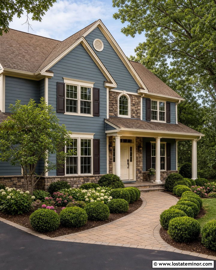 Slate Blue House With Cream Front Door - 30 Slate Blue House Design With Front Door Ideas