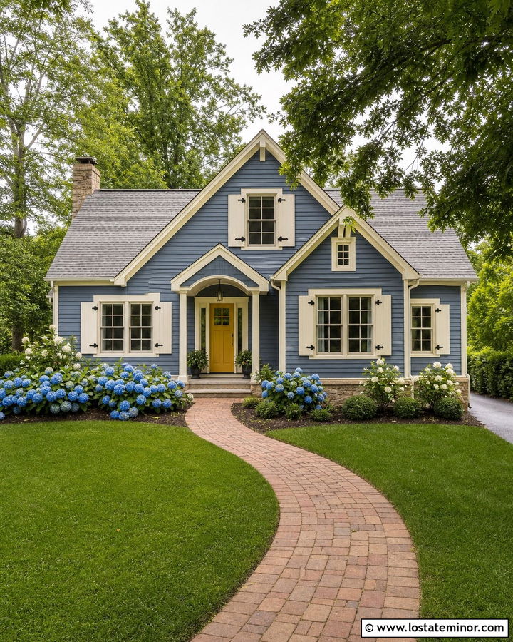 Slate Blue House With Cream Shutters - 30 Slate Blue House Design With Shutters Ideas