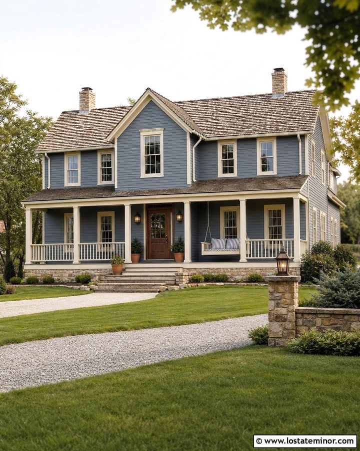 Slate Blue House With Cream Swing - 30 Slate Blue House Design With Swing Ideas