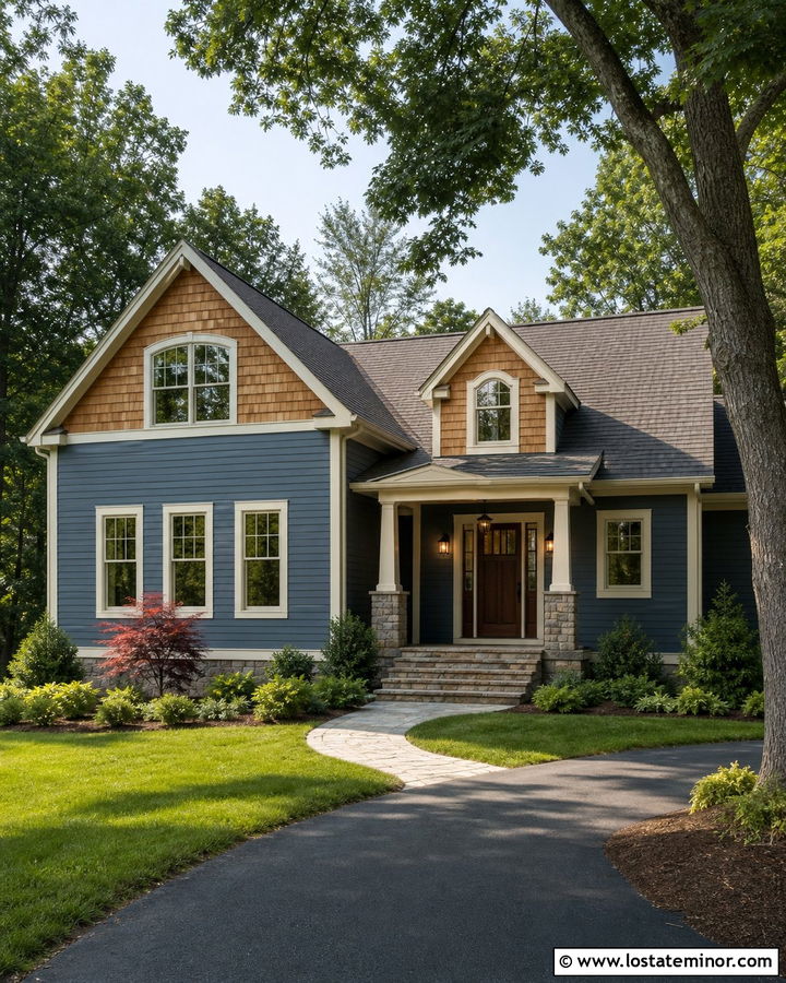 Slate Blue House With Cream Trim And Cedar Shake - 30 Slate Blue House Design With Cedar Shake Ideas