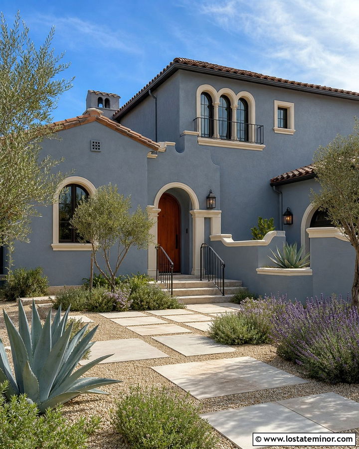 Slate Blue House With Cream Trim And Terracotta Door - 30 Slate Blue House Design With Trim Ideas
