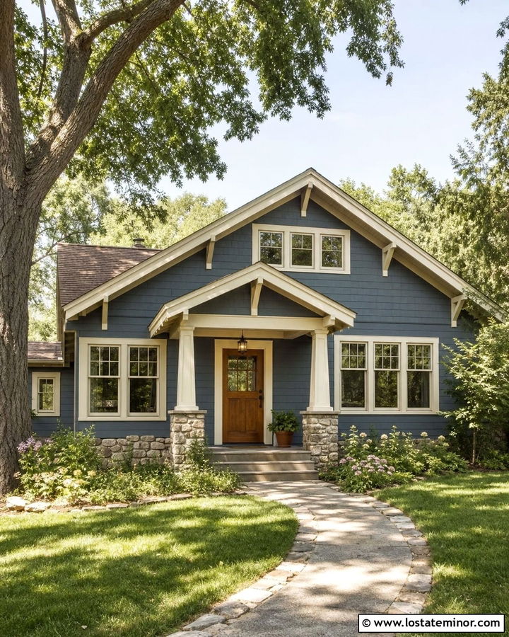 Slate Blue House With Cream Window Frames - 30 Slate Blue House Design With Window Frames Ideas
