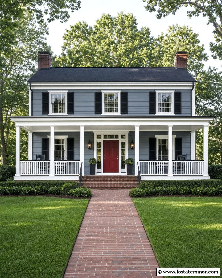Slate Blue House With Crisp White Beadboard Ceiling - 30 Slate Blue House Design With Porch Ceiling Ideas