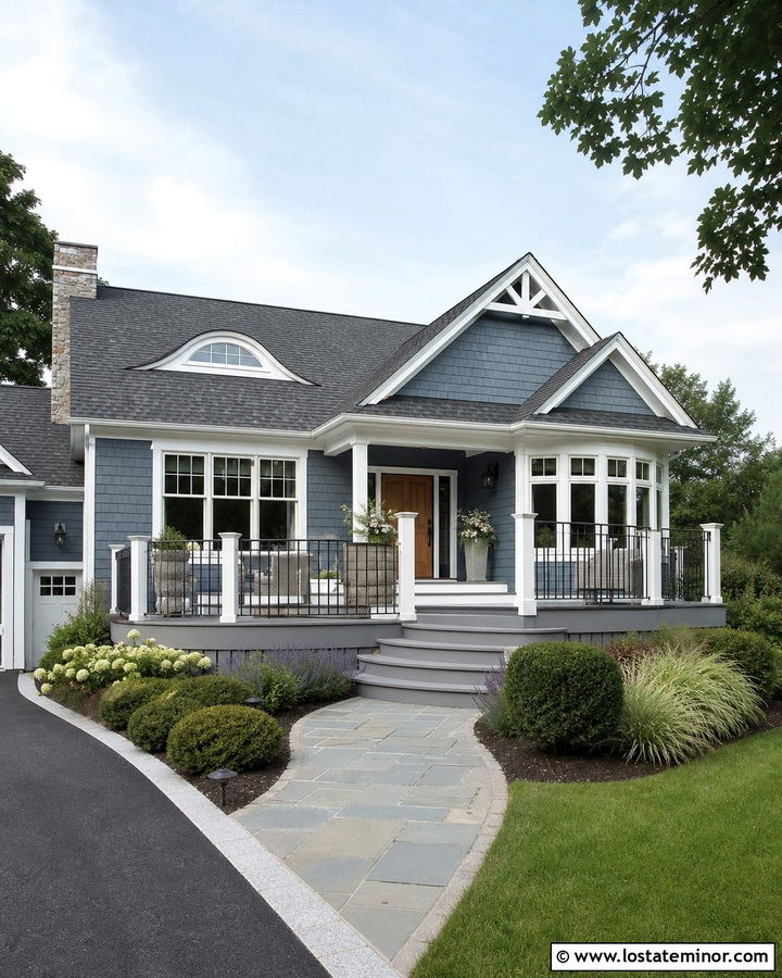 Slate Blue House With Curved Deck - 30 Slate Blue House Design With Deck Ideas