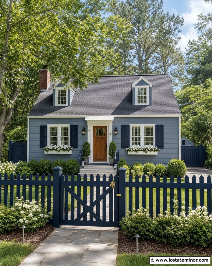 Slate Blue House With Dark Blue Fence - 30 Slate Blue House Design With Fence Ideas