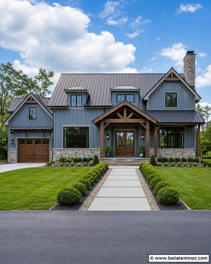 Slate Blue House With Dark Bronze Metal Roof - 30 Slate Blue House Design With Roof Ideas