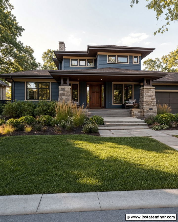 Slate Blue House With Dark Bronze Porch Ceiling - 30 Slate Blue House Design With Porch Ceiling Ideas