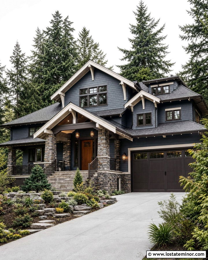 Slate Blue House With Dark Bronze Trim - 30 Slate Blue House Design With Trim Ideas