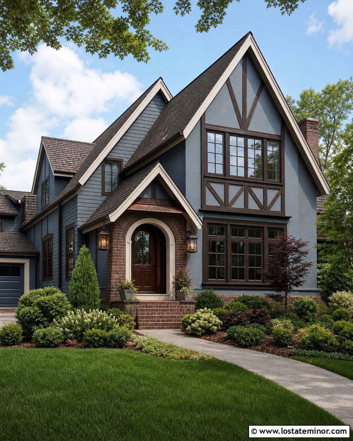Slate Blue House With Dark Brown Window Frames - 30 Slate Blue House Design With Window Frames Ideas